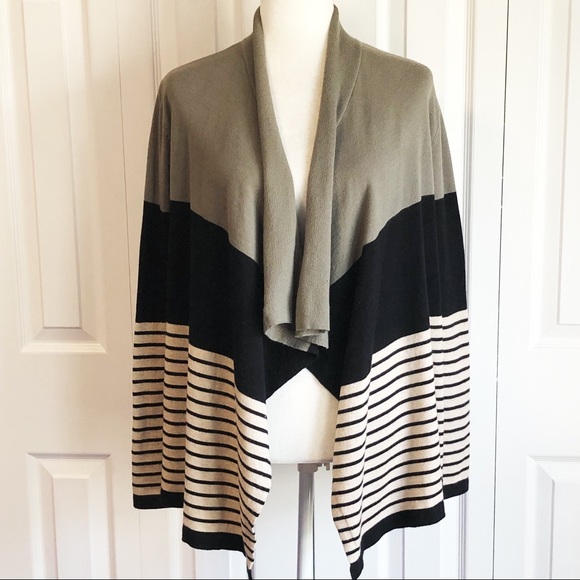 Staccato Color Blocked Stripe Open Front Cardigan Sweater - Picture 1 of 14